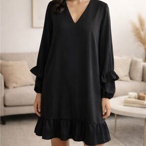 Zara Black Long Sleeve Dress with Ruffle Detail